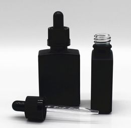 30 ML Black Frosted Glass Vloeistof Reagens DROPPER Flessen Vierkante Essentiële Olie Parfum Flesrook Oliën E Liquids Fials SN2519