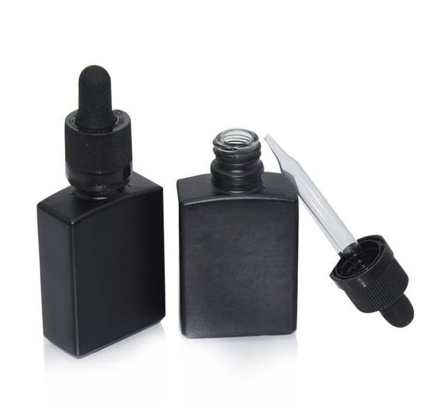 Flacons compte-gouttes de réactif liquide en verre dépoli noir de 30 ml flacons de parfum d'huile essentielle carrée huiles de fumée e liquides flacons SN441