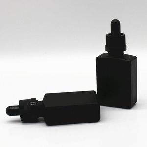 30 ml Zwart Frosted Glas Vloeistof Reagens Pipet Druppelaar Flessen Vierkante Essentiële Olie Parfum Container Spruu