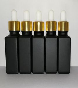 Flacons compte-gouttes de pipette de réactif en verre givré noir de 30 ml, bouteille de parfum d'huile essentielle carrée, huiles de fumée, bouteille liquide avec or 5146807