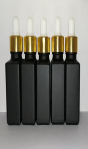 30 ml zwart matglas reagenspipet druppelflesjes vierkante etherische olie parfumflesje rookoliën e vloeibare fles met goud 6012300