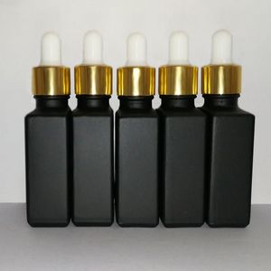 30 ml zwart matglas reagenspipet druppelflesjes vierkante etherische olie parfumflesje rookoliën e vloeibare fles met gouden dop Qkppj