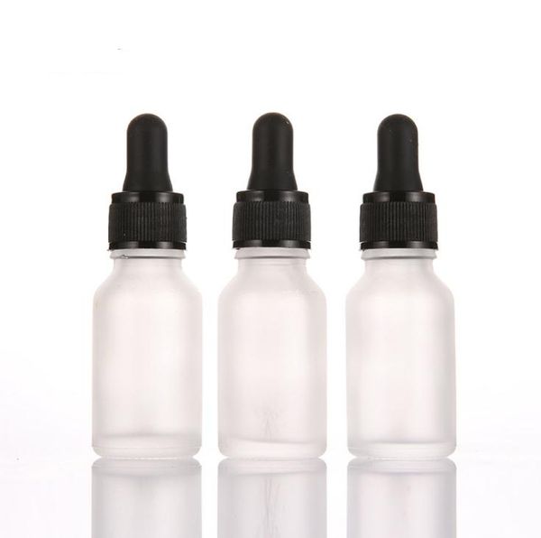 30 ml noir bouchon à vis bouteilles clair givré pour emballage cosmétique liquide avec compte-gouttes en verre clair givré haut en caoutchouc SN1578