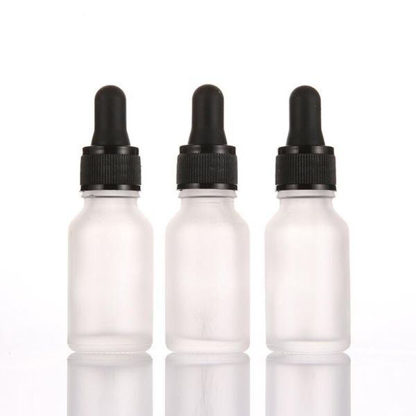 Bouteilles à bouchon à vis noir de 30 ml clair givré pour l'emballage cosmétique liquide d'origine avec compte-gouttes en verre transparent en caoutchouc givré LX4391