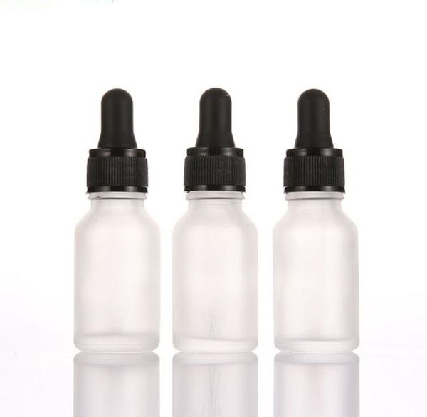 Bouteilles à bouchon à vis noir de 30 ml clair givré pour emballage cosmétique liquide d'origine avec compte-gouttes en verre dessus en caoutchouc givré clair 100pie3171807