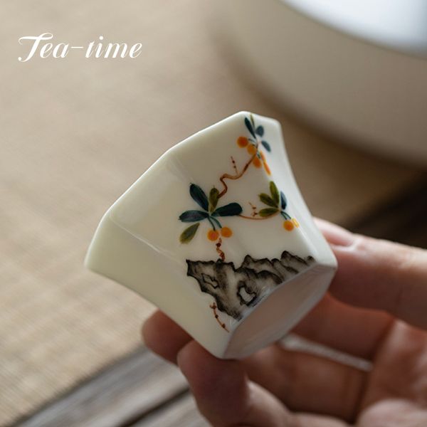 30 ml boutique puro arte de flores pintados a mano copa de té de té octogonal de una sola taza para el hogar kung fu juego de té maestro de té copa maestra