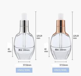 30 ml Clear Glass Mini Essential Oils Glasflessen Traveler Lege Gold / Sliver Cap met druppelvulbare fles RRA8470