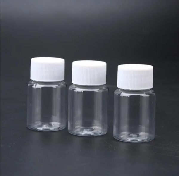 Botella de plástico transparente de 30 ml Botellas de embalaje pequeñas Botella con tapón de rosca LL