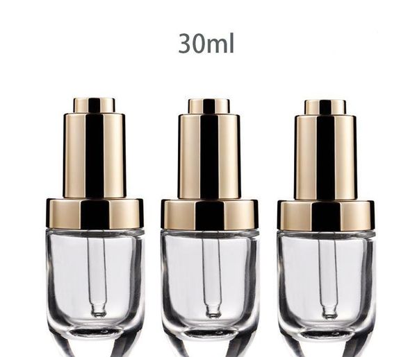 Frasco cuentagotas de perfume de aceite esencial cosmético de 30 ml 30 ml con tapa de bomba de prensa dorada SN276