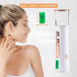 30ML Dual Spray Humidifier Nano Mist Hydratant Pulvérisateur Nébuliseur D'eau Du Visage Analyseur D'humidité De La Peau Testeur D'huile Beauté Soins De La Peau 220517