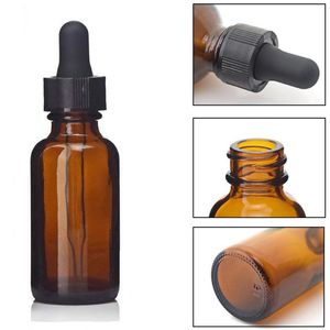 Flacons compte-gouttes en verre ambré E-liquide de 30 ml avec bouchon compte-gouttes à l'épreuve des enfants flacon compte-gouttes en verre d'huile essentielle 1OZ pour