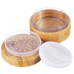 30ml lege poedercase bamboe cosmetische pot make-up losse poeder doos case container houder met zifter deksels en poeder bladerdeeg SN4674