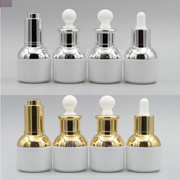 30ml vide rechargeable haut de gamme perle bouteille en verre blanc huile essentielle cosmétiques pot pot conteneur flacon avec pipette en verre compte-gouttes Cwwrb