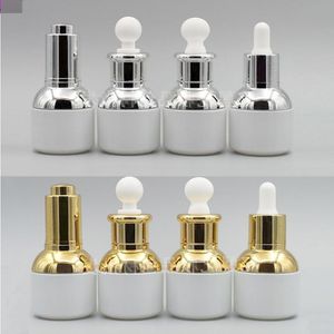 30ML lege hervulbare luxe parelwitte glazen fles etherische olie cosmetica pot pot container flacon met glazen pipet oogdruppelaar Lrnul