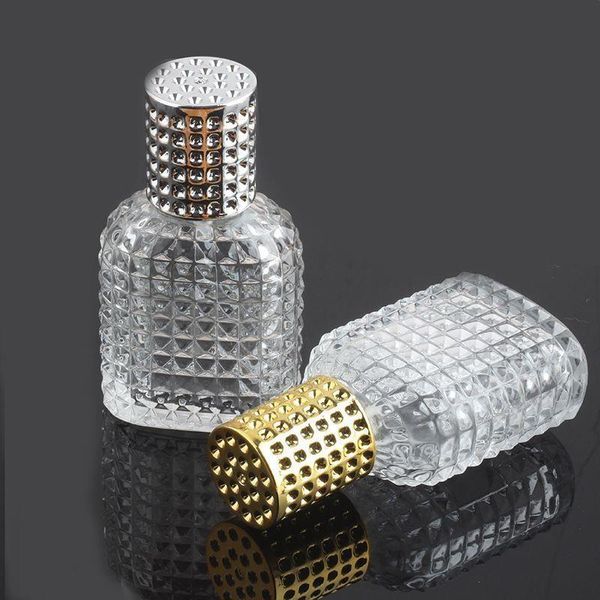 30 ml d'huile essentielle de parfum de parfum transparent en verre carré grille grain de grain de brume de brume de pompe pulvérisation pour le parfum de voyage diffuseur en gros psfxv ctwep