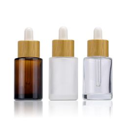 Bouteilles de parfum d'huile essentielle en verre à épaule plate de 30 ml, flacon compte-gouttes transparent ambre givré de 1 oz avec capuchon en bambou Awvrw