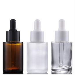 30ml Frosted Clear Brown Essence Bottle Flat Shoulder Original Liquid Oil Glass Dropper Flessen Op voorraad