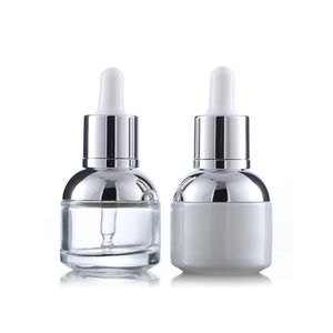 30 ml glazen serum fles parel wit transparante cosmetische essentiële olie verpakking druppelaar flessen met plastic plug