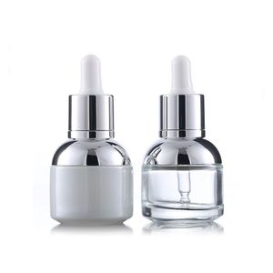 30 ml glazen serumfles parelwit transparant cosmetische etherische olie verpakking druppelflessen met plastic plug Gwhbj