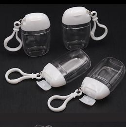 30ML fles handdesinfecterend middel met sleutelhangerhaak Doorzichtig transparant plastic Hervulbare containers Reisflessen Wholea23a079598273