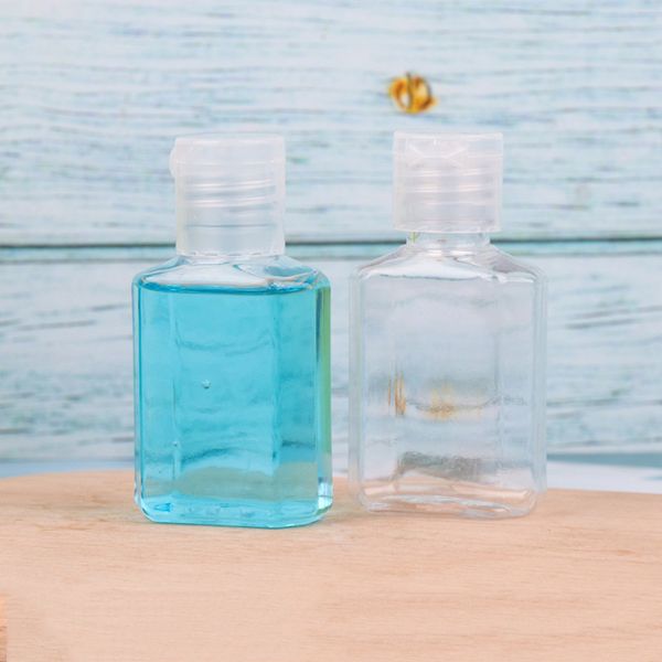 Desinfectante de manos de 30 ml, botella de plástico PET con tapa abatible, botellas cuadradas para cosméticos Essence