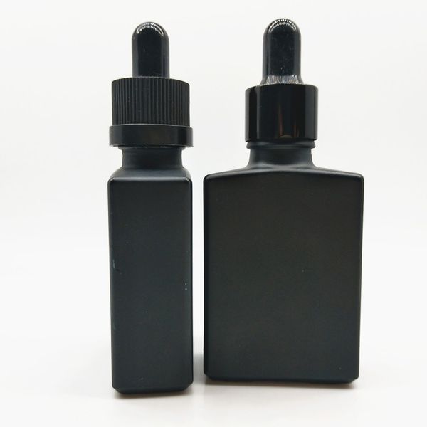 Verre à huile rectangulaire noir mat de 30ml, bouteille vide pour jus, flacons compte-gouttes pour liquide électronique