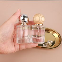 30ml parfum rond bouteille rechargeable forme de boule argent/faux bois couvercle luxe vide épais verre cosmétique vaporisateur flacons 100 pièces