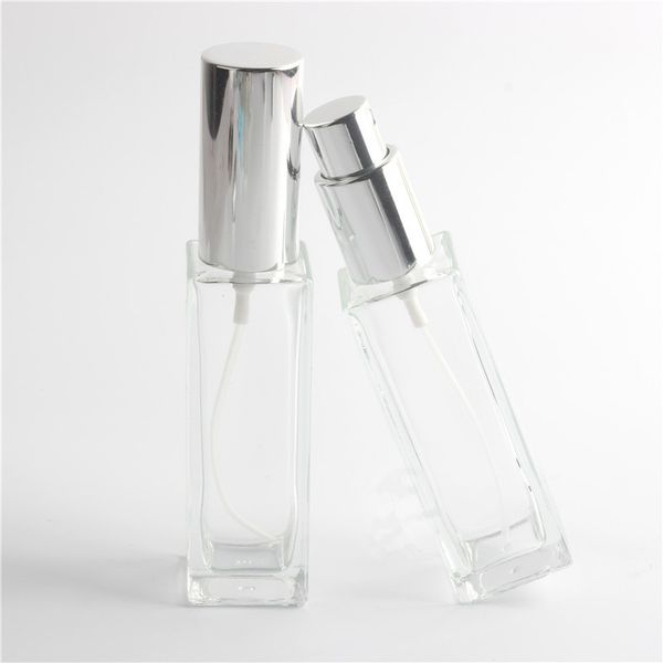 Botella de perfume recargable de vidrio transparente de 30 ml con rociador de aluminio Estuche de perfume cosmético vacío envío rápido F484
