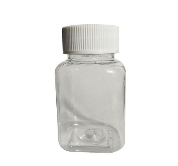 Petite bouteille carrée transparente en PET de 30ml, bouchon à vis, bouteilles d'échantillon en plastique, bouteilles de pilules, Capsule transparente RRA