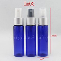 30 ml x 50 bouteille en plastique de couleur bleue avec parfum Pompe de pulvérisateur en aluminium, bouteilles d'emballage cosmétiques vides de 1 oz avec pulvérisation chinois trahv