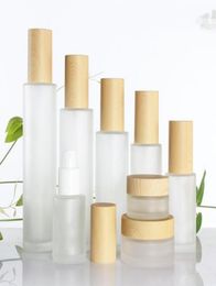 30ml40ml60ml80ml100ml en verre givré en verre cosmétique Jar bouteille de bouteille crème de poche de lotion en pot avec bambou imitation en plastique 2821208