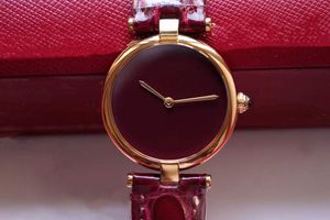30mm 18K Or Quartz Montre De Luxe Femmes Géométrique Cercle Montre-Bracelet Vintage Rouge En Cuir Doit Montres Femme Horloge Étanche