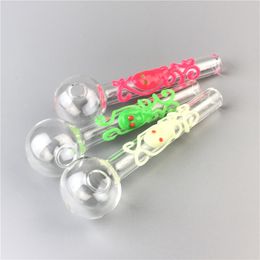 Tuyau de brûleur à huile de grand bol de 30 mm avec 4 pouces 12 mm 2 mm d'épaisseur Pyrex Rouge Vert Jaune Coloré Glowing Octopus Verre Pipes à fumer à la main