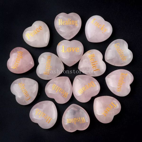 30mm tallado deseando corazón de amor inspirador piedra de cuarzo rosa Natural adorno de cristal rosa Chakra curación Reiki cuentas mesa del hogar