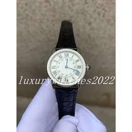 30 mm klassieke vrouwen geometrische witte ronde horloges 30 mm kwarts beweging echte lether starp vrouwelijke Romeinse Arabische dubbele nummer polshorloge klokklok