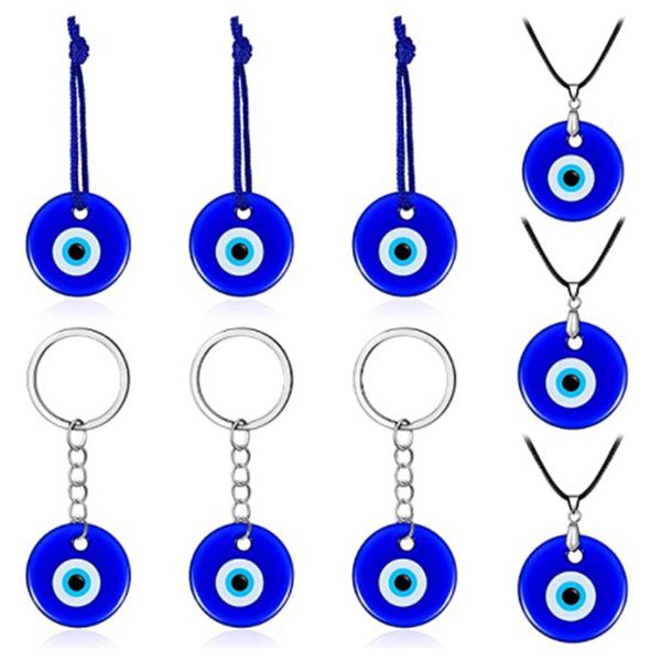 30 MM couleur glaçure mauvais yeux colliers mode turc chanceux oeil bleu porte-clés collier pour ami bijoux cadeau