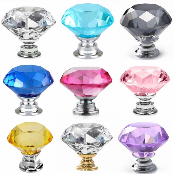 30mm cristal verre diamant poignées de porte maison armoires de cuisine placard tiroir tire armoire boutons matériel