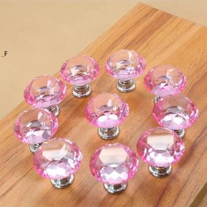 30mm diamant cristal boutons de porte boutons de tiroir en verre armoires de cuisine meubles poignée bouton vis poignées et tire BBE14170