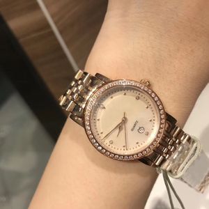 30mm Mode Frauen Minimalismus Geometrische Kalender Armbanduhr Edelstahl Kristall Quarzuhr Damen Strass Uhr