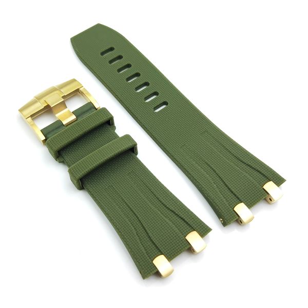 30mm Lignt Green Rubber Band 24mm Spring Tang Buckle Silver Steel Connector Strap pour AP Royal Oak Offshore 44mm