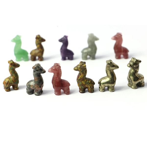 30mm Mini Girafe Décoration Sculpture Pierre Naturelle Sculptée Ornement Cristaux De Guérison Animaux Figurine Micro Paysage Gem Artisanat 231225