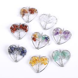 30mm arc-en-ciel arbre de vie naturel améthyste cristal coeur pendentif collier énergie pierre guérison méditation Yoga cadeau en gros