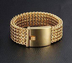 Pulsera Men039s de 30MM de ancho y 22CM de largo, pulsera de acero inoxidable gruesa de Color dorado que nunca se decolora, brazaletes para hombres, joyería Armband9281831