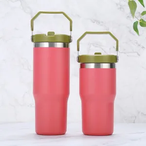 30oz 20oz Ice Flow Car Cup RVS Dubbelwandige Tumbler Vacuüm Geïsoleerde Waterfles Auto Herbruikbare Cup met Stro Lekvrije Flip Deksels fedex1