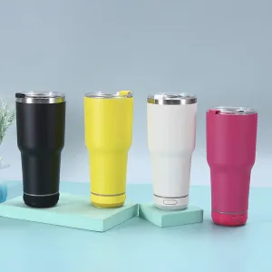 Gobelet de haut-parleur de musique de 30 oz avec couvercles de pailles tasses à café en acier inoxydable à double paroi tasse à boire avec haut-parleur Bluetooth sans fil étanche lumière LED détachable