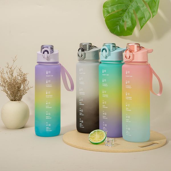 30 oz New Summer Matte 3 couleurs Dégradé Bouteille D'eau Avec Paille En Plein Air Portable Étanche Tritan Bouteille L01