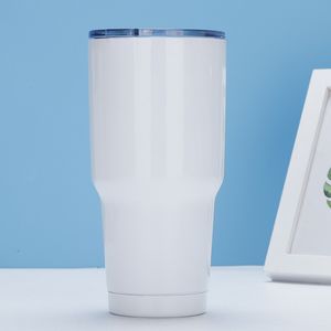 30 oz Sublimation Blanc Gobelets Réguliers Transfert De Chaleur Blanc Voiture Tasse En Acier Inoxydable Double Paroi Verre QMR2c