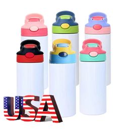 30pack USA Warehouse Bulk 12oz Straight Sublimation Kids Flip Top Tumblers Bottle Water 240419