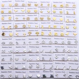 30 paires / lot mode boucles d'oreilles de goujon en acier inoxydable simples pour femmes fleur de bijoux mixtes accessoires de fête de fête en gros 240219