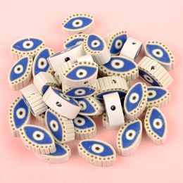 30pc / lot 10 mm Blue blanc mal œil rond Perles d'argile polymère Perles d'espaceur en vrac pour les bijoux Bracelet Bricolage Collier fait à la main